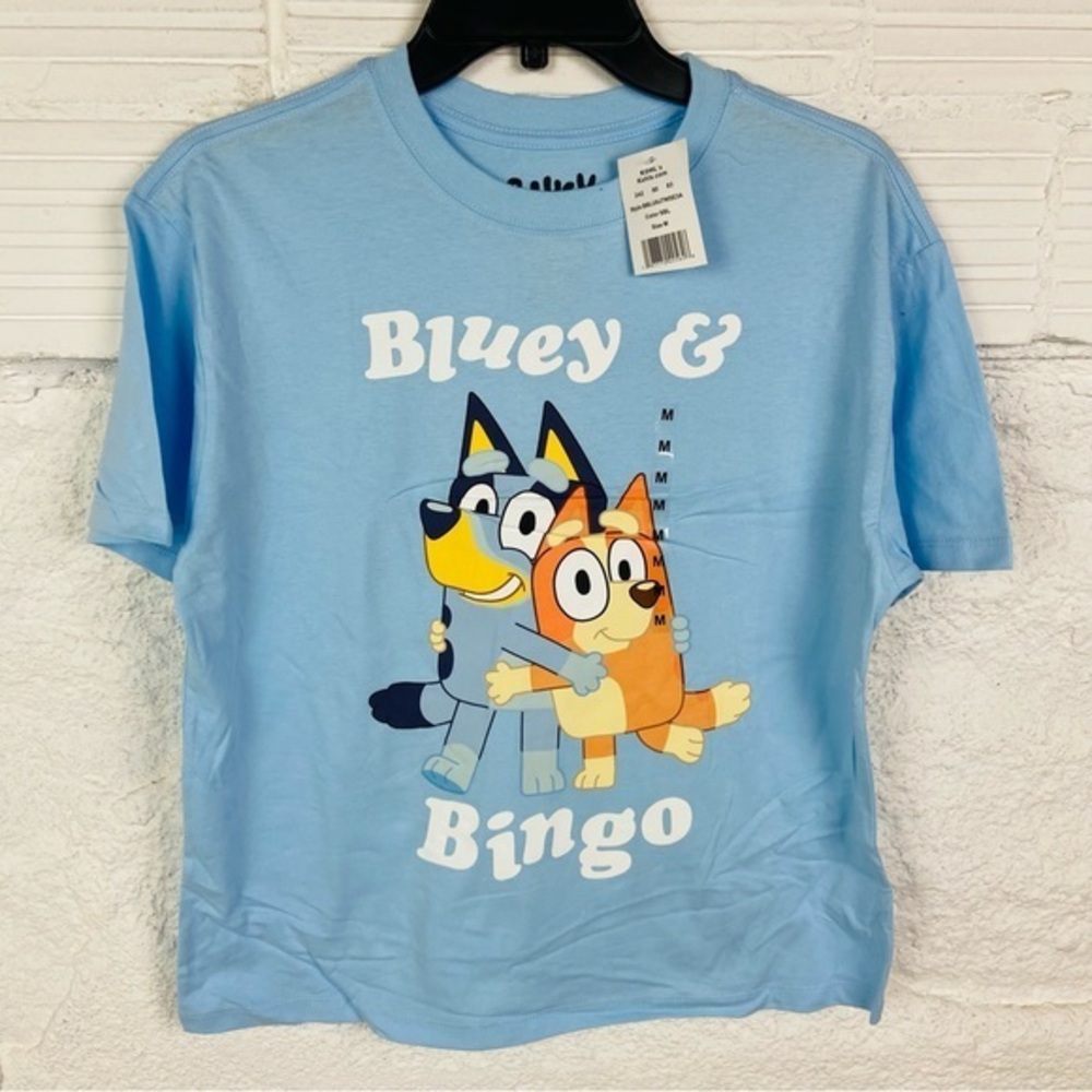 NWT Bluey & Bingo Graphic light blue cotton shirt size medium